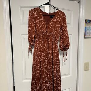 Just...Taylor Brown Long Sleeve Polka Dot Dress